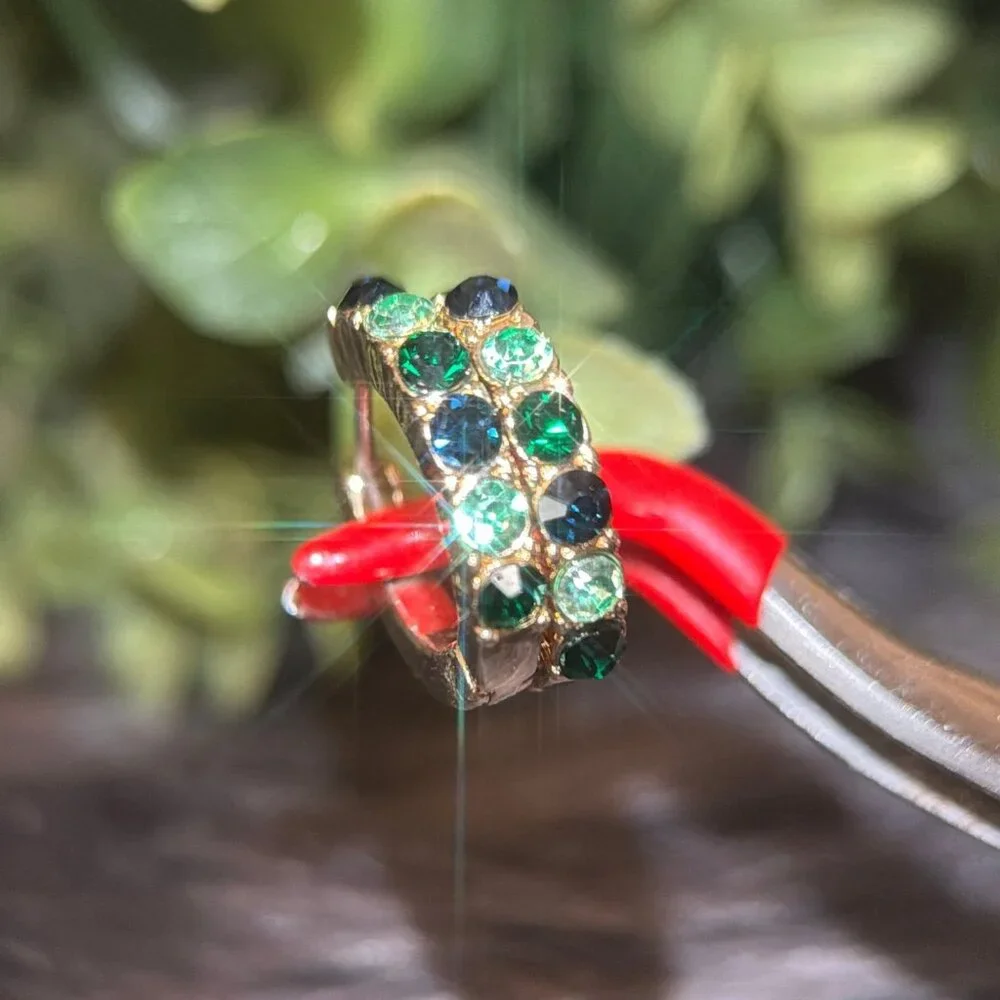 Green/Blue Stones Hoops‎ Earrings